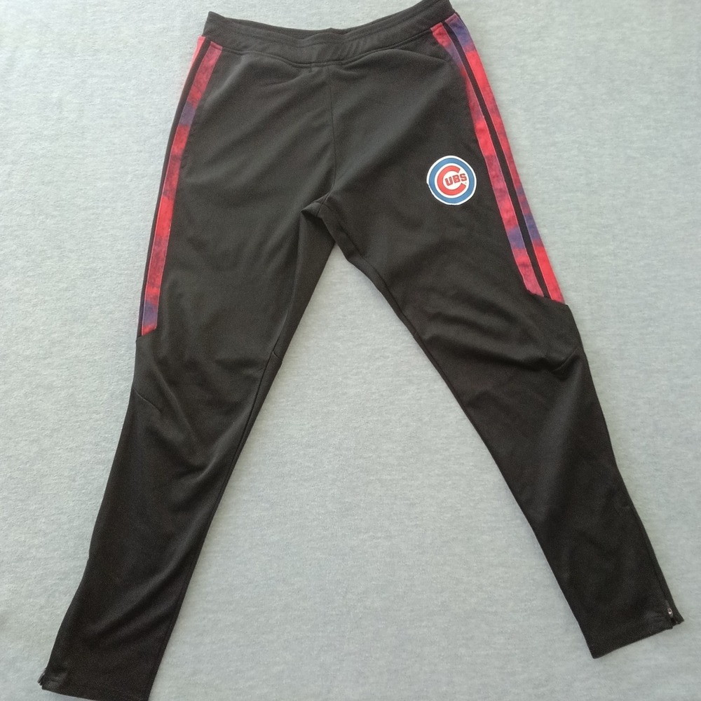 Majestic Chicago Cubs Mens Black Track Pants MLB Joggers Ankle Zip Size Medium